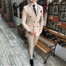 Laden Sie das Bild in den Galerie-Viewer, 2020 neue Beige herren Anzug 2 Stück Zweireiher Kerbe Revers Flache Slim Fit Casual Smoking Für Hochzeit (Blazer + hosen)