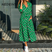 Laden Sie das Bild in den Galerie-Viewer, NEDEINS 2020 Sommer Strand Druck Lange Kleid Frauen Boho Freizeit Langarm Kleid Mode Elegante Split Kleid Kleidung Für Frauen