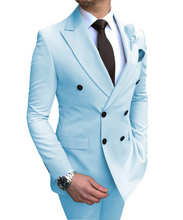 Laden Sie das Bild in den Galerie-Viewer, 2020 neue Beige herren Anzug 2 Stück Zweireiher Kerbe Revers Flache Slim Fit Casual Smoking Für Hochzeit (Blazer + hosen)