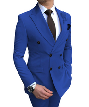 Laden Sie das Bild in den Galerie-Viewer, 2020 neue Beige herren Anzug 2 Stück Zweireiher Kerbe Revers Flache Slim Fit Casual Smoking Für Hochzeit (Blazer + hosen)
