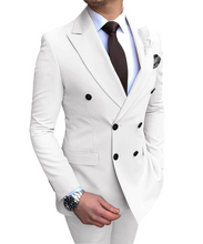 Laden Sie das Bild in den Galerie-Viewer, 2020 neue Beige herren Anzug 2 Stück Zweireiher Kerbe Revers Flache Slim Fit Casual Smoking Für Hochzeit (Blazer + hosen)