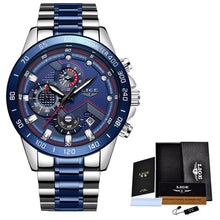 Laden Sie das Bild in den Galerie-Viewer, LIGE Fashion Business Blue Mens Watches Top Brand Luxury Clock Male Military All Steel Waterproof Quartz Watch Relogio Masculino