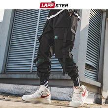 Laden Sie das Bild in den Galerie-Viewer, LAPPSTER Männer Bänder Streetwear Cargo Hosen 2020 Herbst Hip Hop Joggers Hosen Overalls Schwarz Fashions Baggy Taschen Hosen