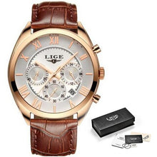 Laden Sie das Bild in den Galerie-Viewer, LIGE Uhr Für Männer Top Marke Luxus Wasserdichte 24 Stunde Datum Quarz Uhr Braun Leder Sport Armbanduhr Relogio Masculino 2020