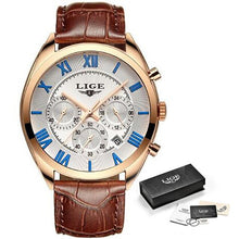 Laden Sie das Bild in den Galerie-Viewer, LIGE Uhr Für Männer Top Marke Luxus Wasserdichte 24 Stunde Datum Quarz Uhr Braun Leder Sport Armbanduhr Relogio Masculino 2020