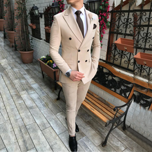 Laden Sie das Bild in den Galerie-Viewer, 2020 neue Beige herren Anzug 2 Stück Zweireiher Kerbe Revers Flache Slim Fit Casual Smoking Für Hochzeit (Blazer + hosen)
