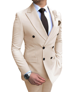 2020 neue Beige herren Anzug 2 Stück Zweireiher Kerbe Revers Flache Slim Fit Casual Smoking Für Hochzeit (Blazer + hosen)