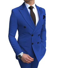 Laden Sie das Bild in den Galerie-Viewer, 2020 neue Beige herren Anzug 2 Stück Zweireiher Kerbe Revers Flache Slim Fit Casual Smoking Für Hochzeit (Blazer + hosen)
